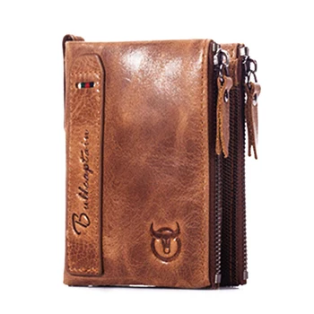 

FGGS BULLCAPTAIN BIFOLD Vintage brand leather MEN wallets leather money zipper SHORT wallet card holder small coin purse