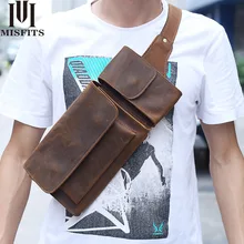 MISFITS Vintage Men Chest Bag Genuine Crazy Horse Leather Waist Pack Travel Messenger Bag Male Brand Shoulder Bag For Cell Phone brand hand made genuine crazy horse leather small cross body shoulder bag men s messenger bags male waist belt pack for travel