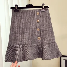 Ограниченная по времени юбка женская миди юбка-пачка труба/Русалка Юбка сплошная Кнопка выше колена Мини Длина империя талии зима