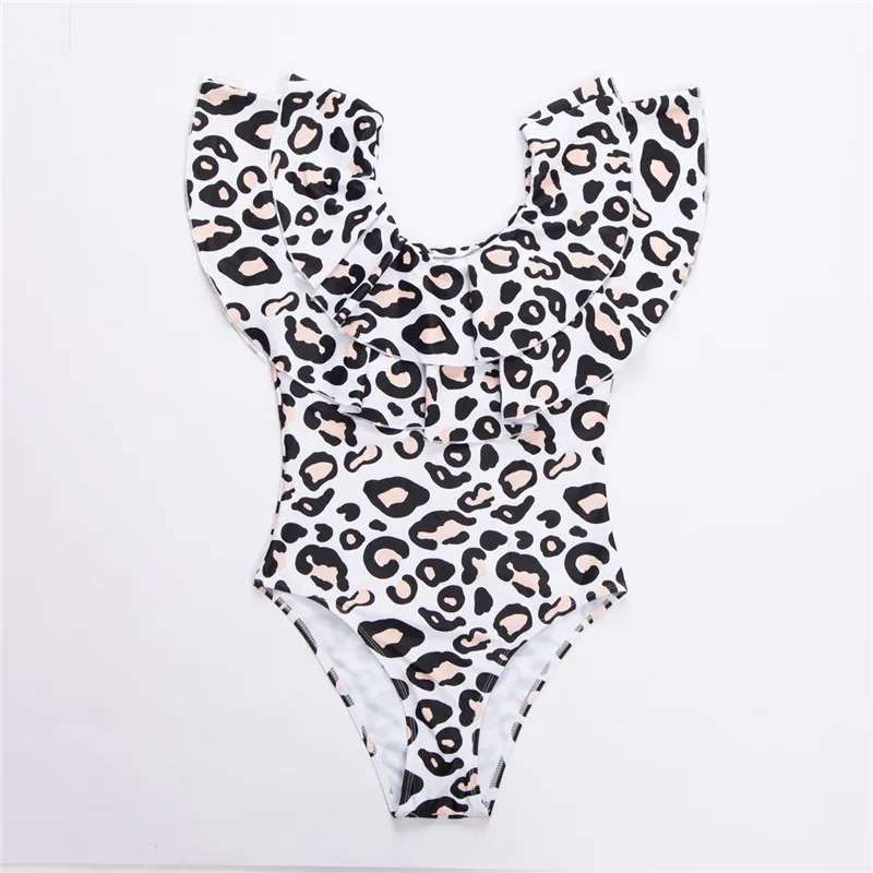 

Fashion Family Matching Swimwear Mother Daughter Women Kids Ruffle Sunsuit Leopard Print Slim Bodysuits Summer Clothes Beachwear