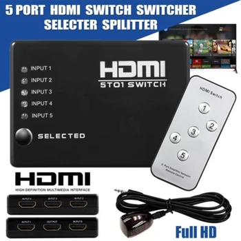 

5 Port 1080P Video HDMI Switch Switcher Splitter for HDTV DVD PS3 + IR Remote