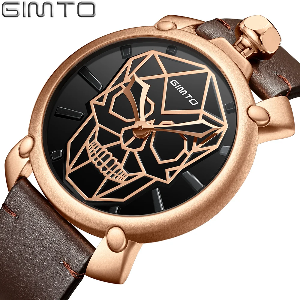 

2018 Creative Skull Men Watch Brand Luxury Gold Clock Male Military Watches Casual Vintage Leather Waterproof Wristwatch Relogio