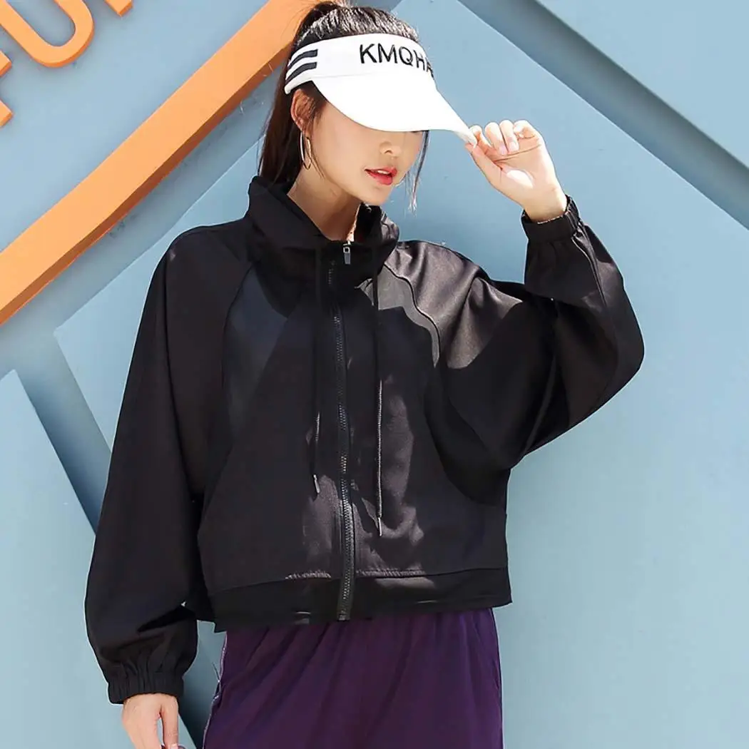

Women Casual Mesh Patchwork Long Sleeve Regular Loose Jackets Stand Collar Sport Zip Coat Autumn/Spring