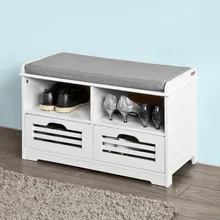SoBuy FSR36-K-W Shoe Storage Bench with 2 Drawers 2 Storage Cubes & 1 Removable Seat Cushion Hallway Cabinet Shoe Rack practical wooden shoe cabinet closet storage rack pu seat bench entryway hallway black