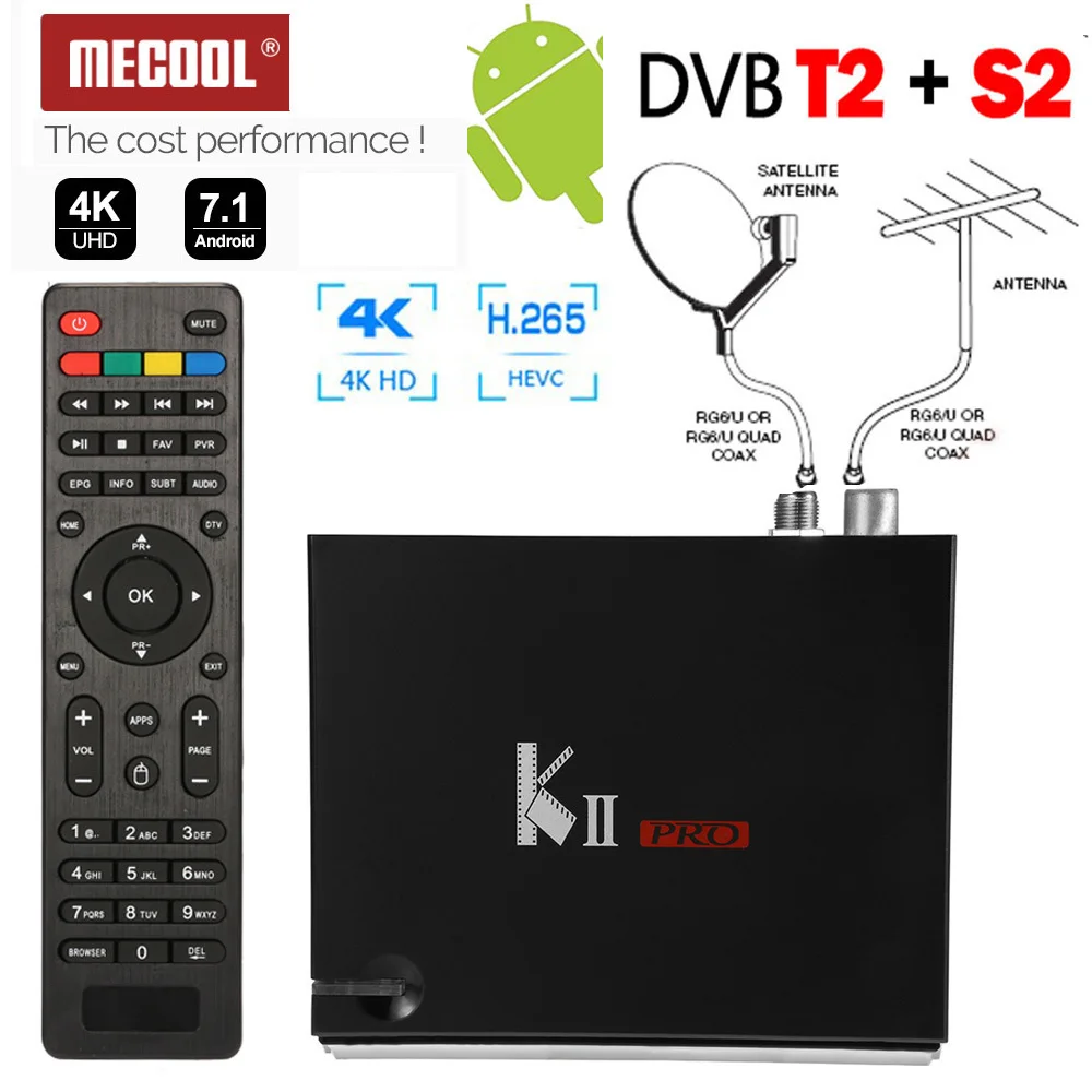 

MECOOL KII PRO 2G 16G H.265 4K 7.1 Android Tv Box Terrestrial DVB-T2 DVB-S2 Receptor Satellite Receiver Combo TV Tuner Bluetooth