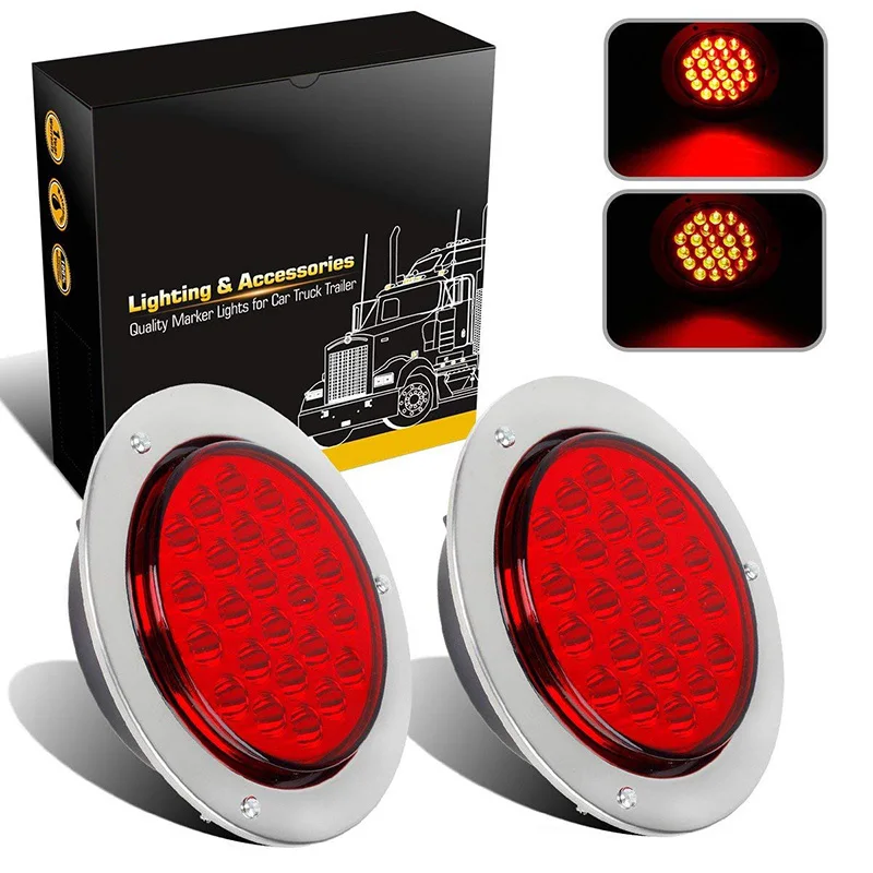 

Trailer Truck Red LED 4 Round Stop Brake Turn Tail Light Sealed 12V 24 LED Tail lights turn signal light