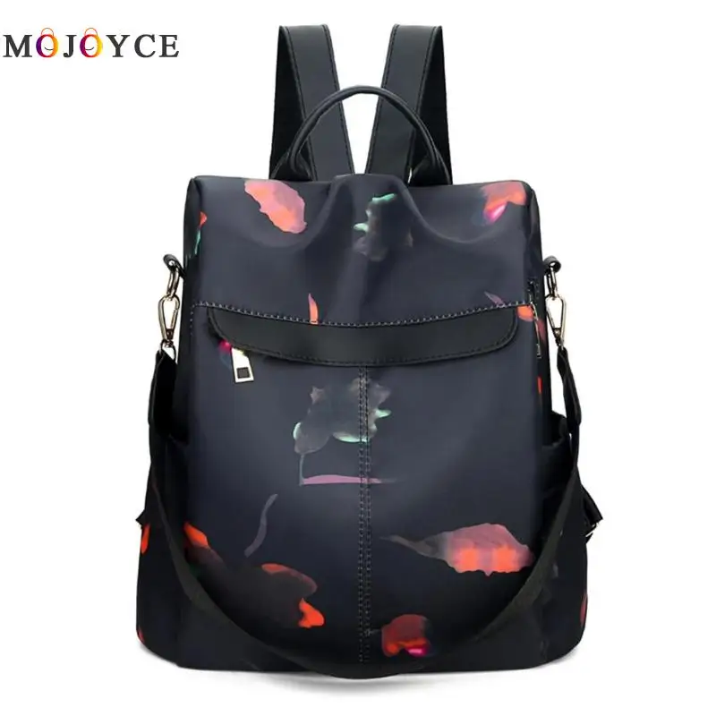 

Print Black Nylon Women Backpack Anti Theft Design Teenage Girls Travel Shoulder Schoolbag