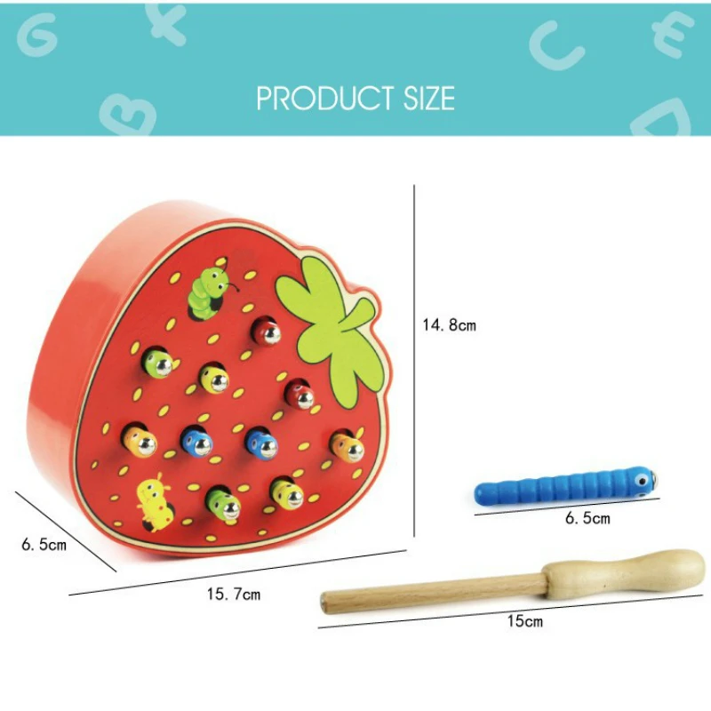 Фруктовая форма, Детские деревянные игрушки, ловить червей, игры с магнитной палкой, Монтессори, образовательные блоки существ, интерактивные игрушки, горячая распродажа