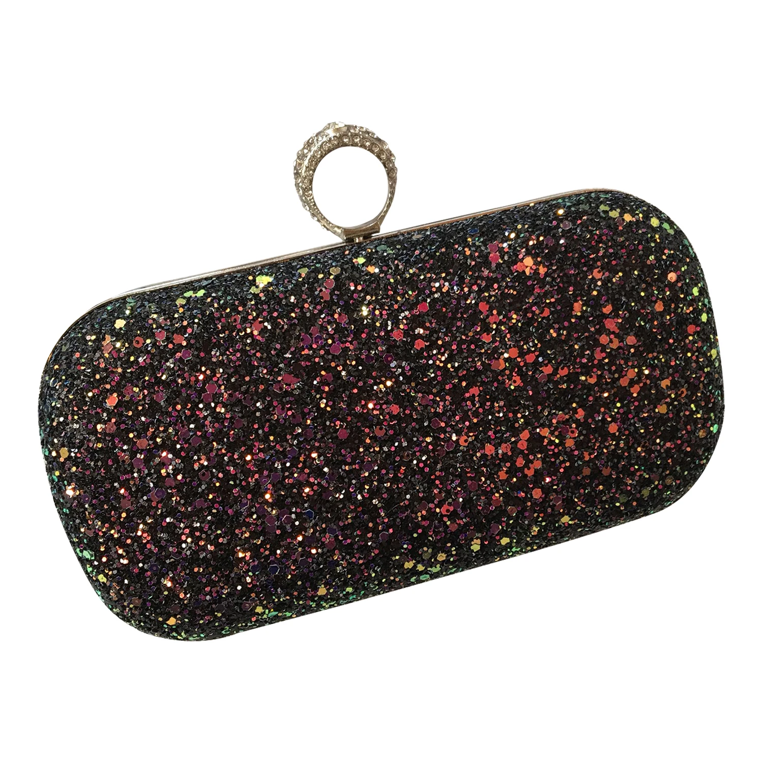

Women Elegant Glitter Lock Clasp Purse Chain Handbag Evening Wedding Prom Banquet Party Handbag Shoulder Bag(Black)