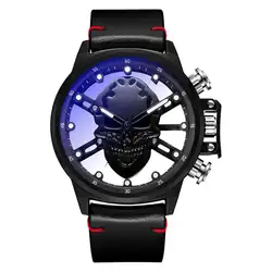 LinTimes для мужчин Спорт мода Полые Череп 3D дизайн большой циферблат наручные часы повседневное кварцевые часы