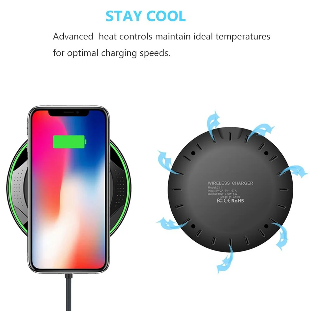 10 Вт Qi Беспроводное зарядное устройство для huawei P30 Pro mate 20 samsung S10 e/S9/S7/S8 iPhone XS Max/X Xiaomi