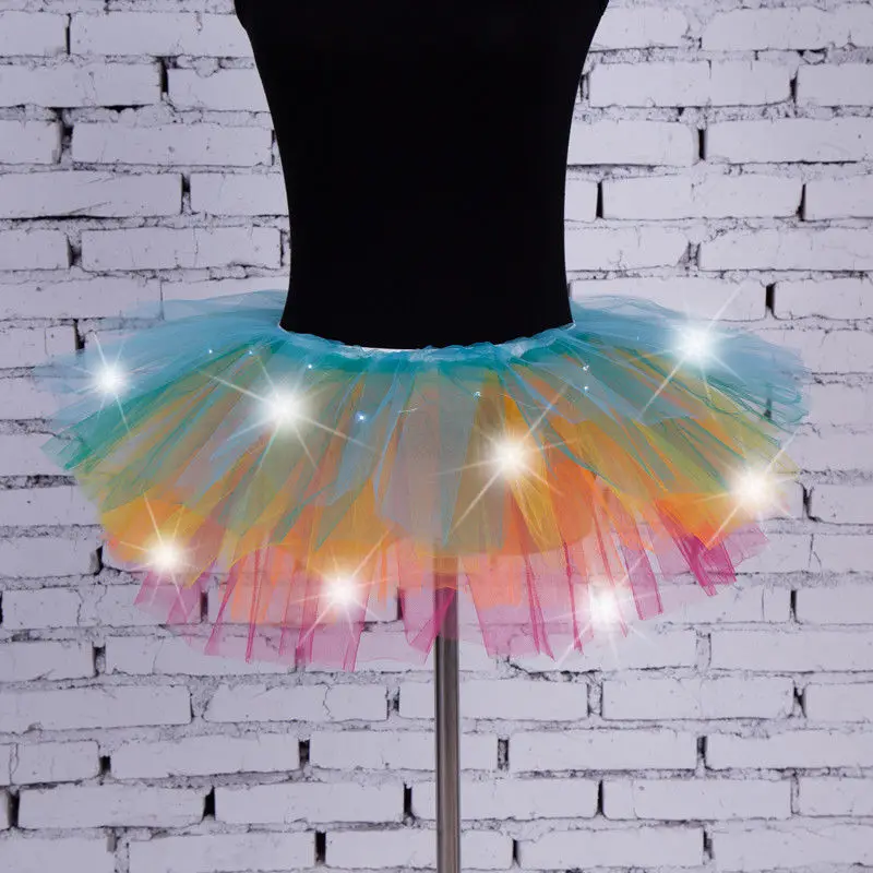 

Thefound 2019 New Style Women Girls LED Light Up Tulle Tutu Dancing Fancy Dress Hip Hop Hen Party Costume 8 Layers