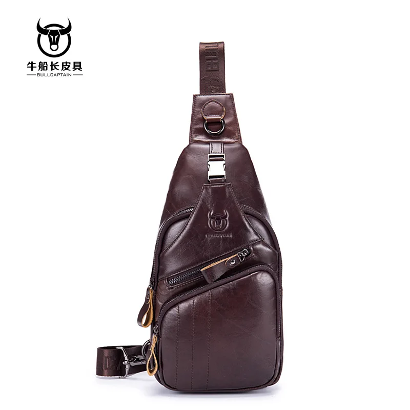 

BULLCAPTAIN 2018 Leather Men Messenger Crossbody Bag Fashion Men's Handbag men chest bag Male Shoulder waist bag