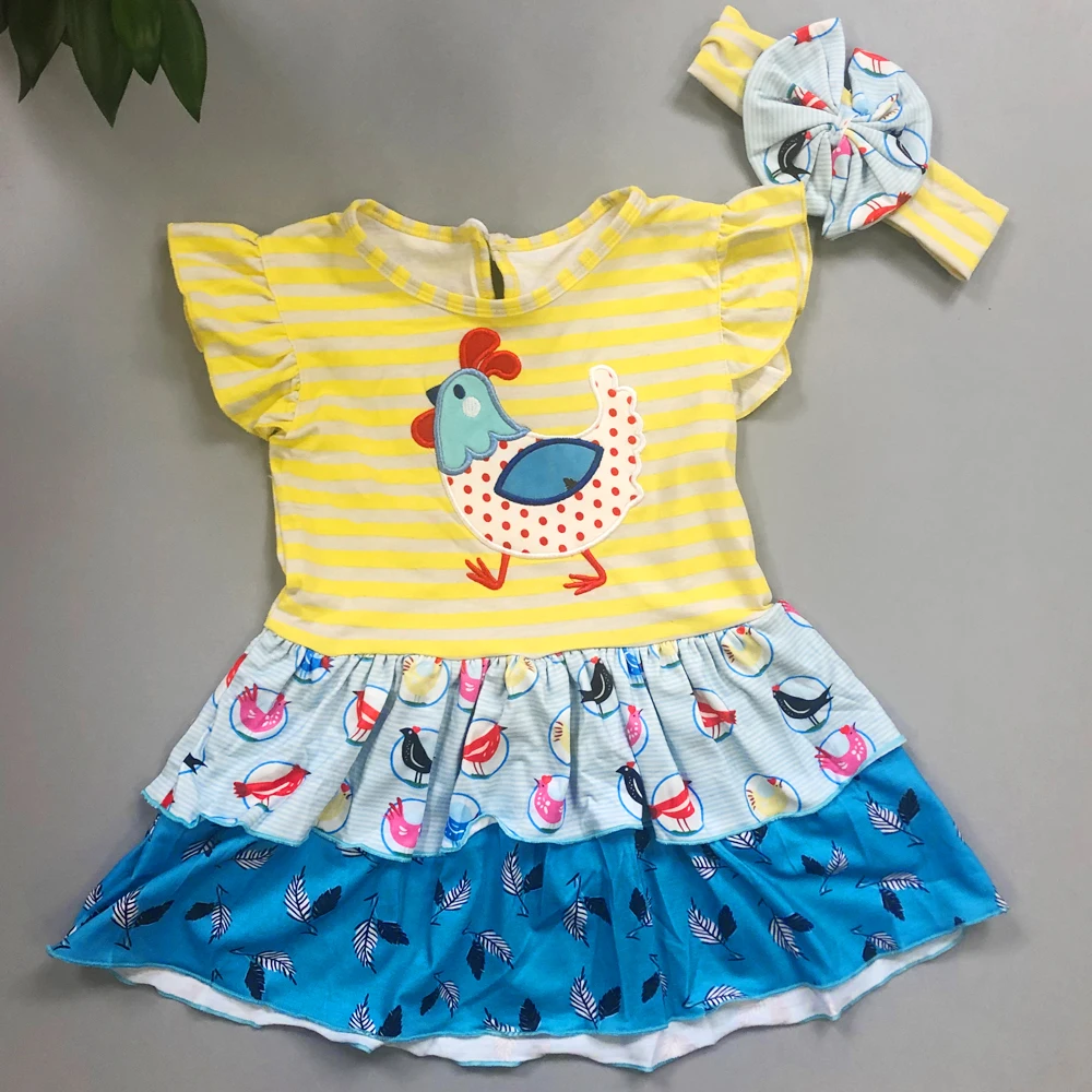 Baby Girl Dress Birthday Dress Chicken Pattern Yellow Butterfly Sleeves With Headband CONICE NINI Baby Dress Baby Dresses Girl