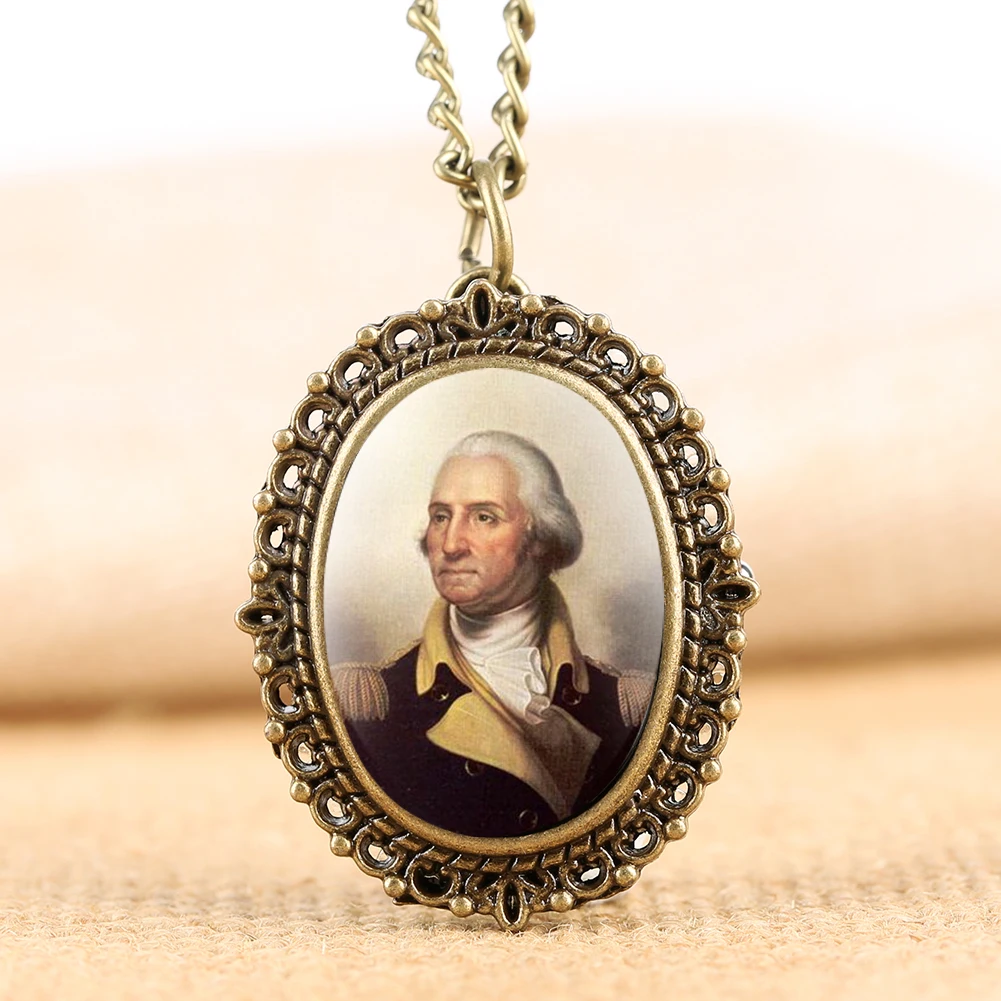 

Уникальные Карманные часы George Washington с наклейками, индивидуальные бронзовые карманные часы с овальным циферблатом, часы с подвеской для мужчин и женщин