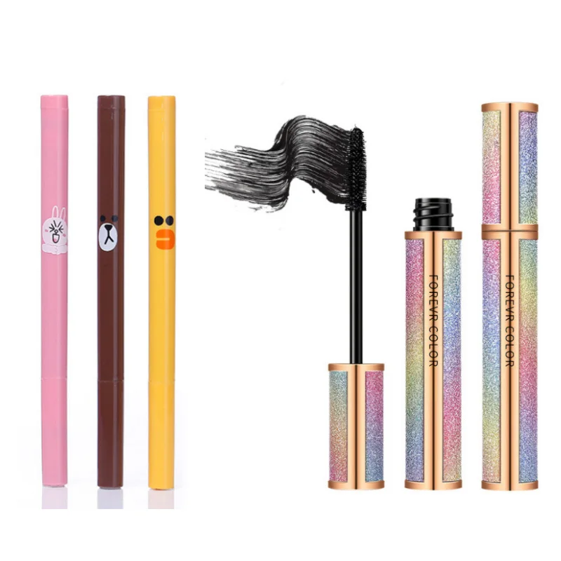 

Student's Mascara Waterproof and anti sweat non staining + cartoon Brown bear Eye Liner Pen