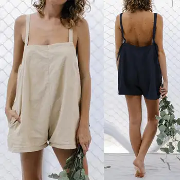 

Oversized Women Casual Solid Jumpsuits Celmia 2020 Summer Beach Short Rompers Loose Sleeveless Playsuits Vintage Overalls S-5XL
