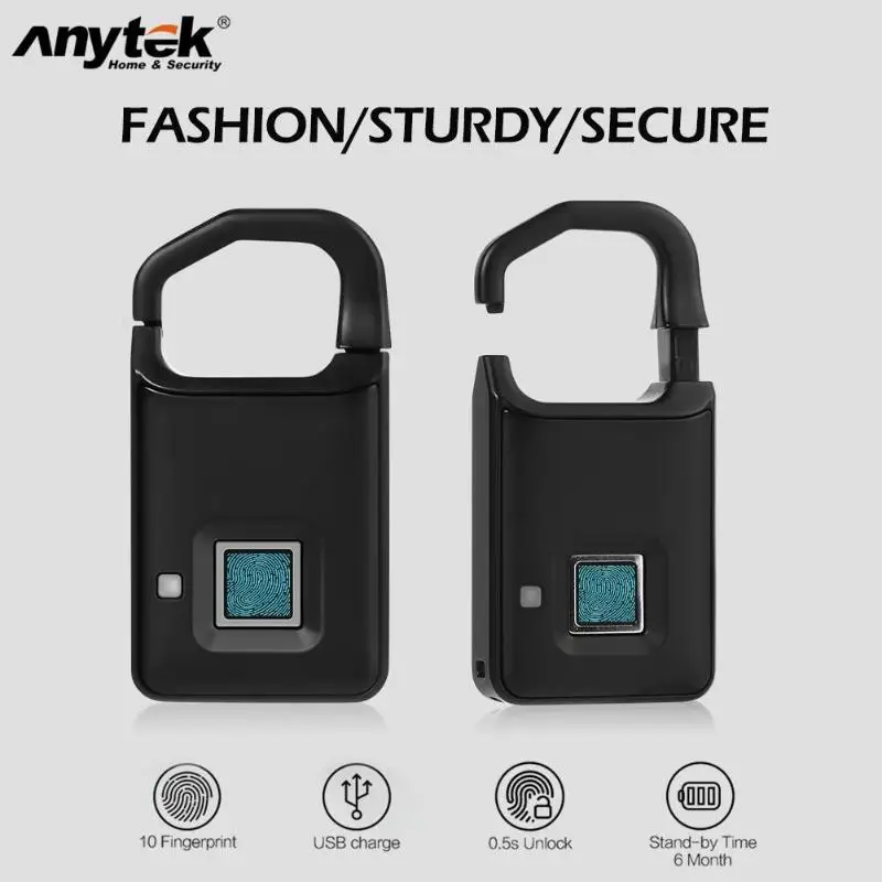 Anytek P4 отпечаток пальца Замок USB Перезаряжаемый умный без ключа Противоугонный чемодан с висячим замком дверной замок Противоугонная способность