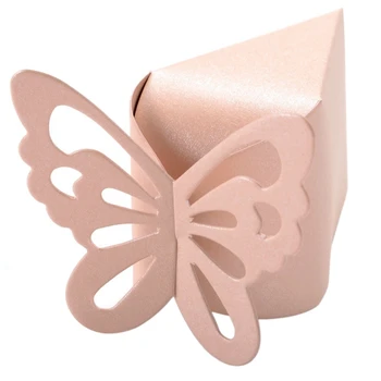 

50 Pcs Butterfly Favor Gift Candy Boxes Cake Style for Wedding Party Baby Shower (Pink)