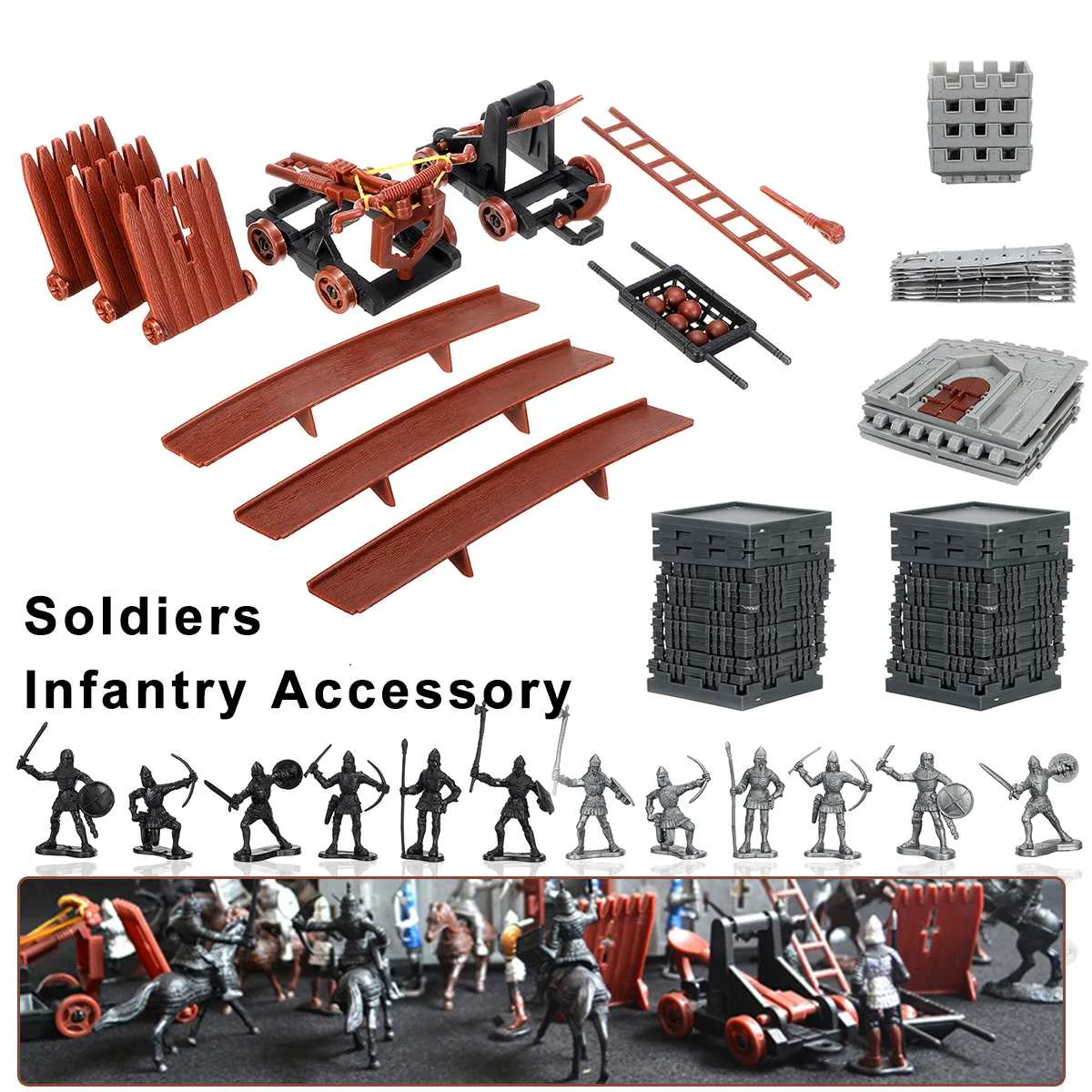  Mediaeval Castle Soldiers Model Assembled Building Block War Military s Plastics Figures Toy DIY To