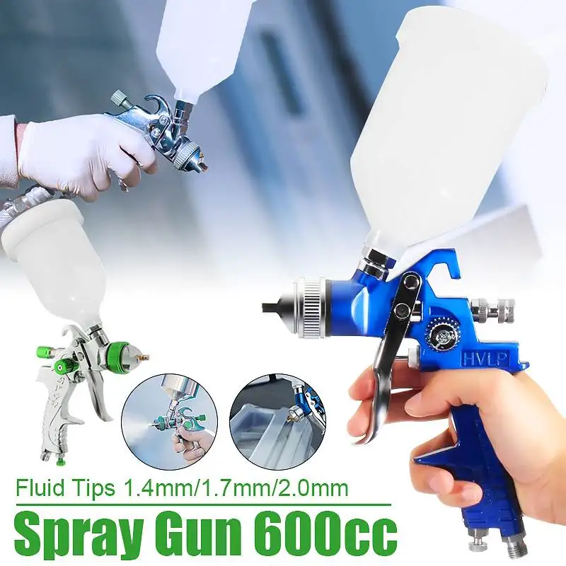 

7 In 1 HVLP 1.4MM 1.7MM 2MM Nozzle Air Spray G un Paint Sprayer 600ml Gravity Feed Airbrush Kit Car Furniture Painting