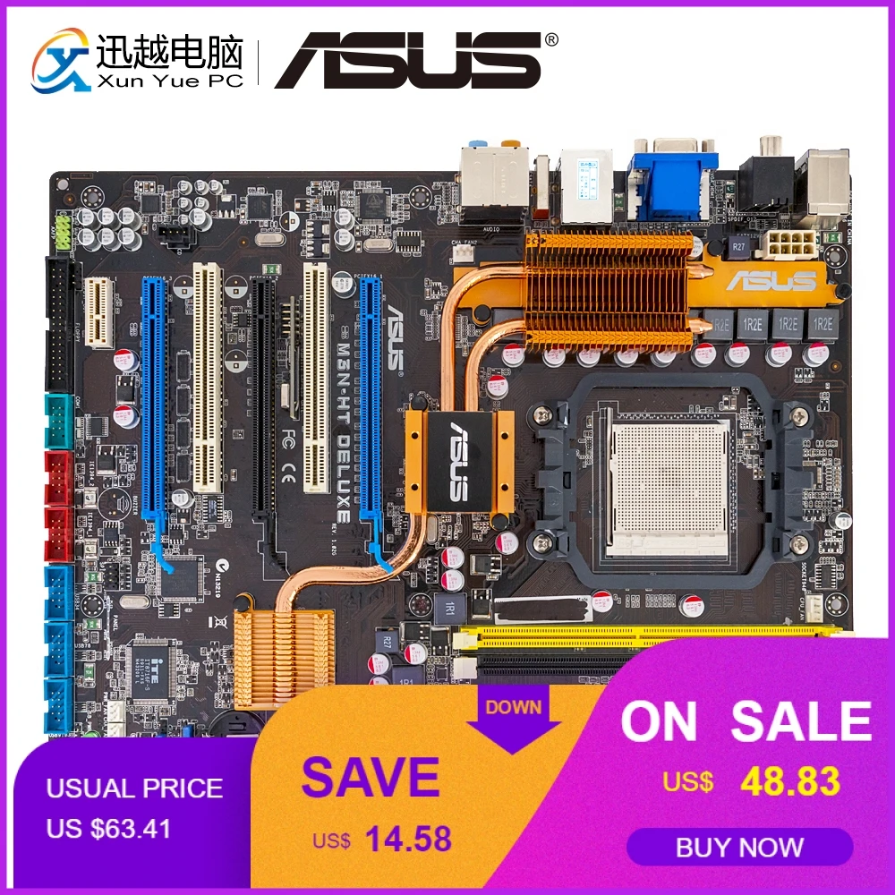 

Asus M3N-HT DELUXE Desktop Motherboard NVIDIA nForce 780a SLI Socket AM2/2+ Support Phenom Athlon Sempron DDR2 8GB SATA VGA ATX