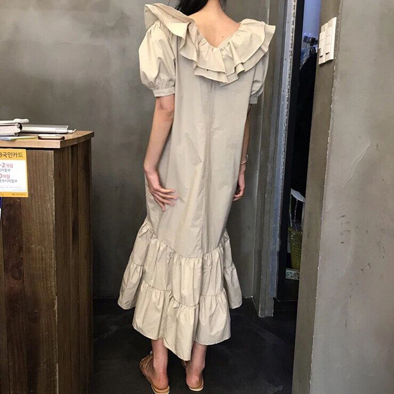 VGH Лето Pleat платье для Для женщин рюшами вырез горловины короткими рукавами