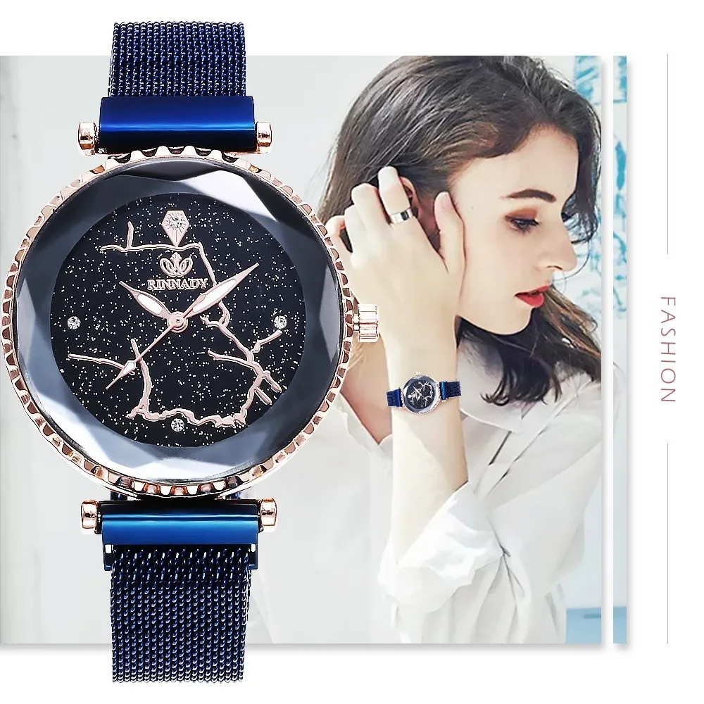 Женские кварцевые наручные часы montre femme роскошные сетчатые с магнитом и