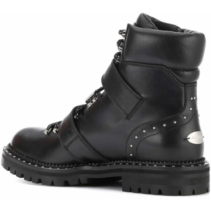 red Fermoir Bottes Femmes Black Hiver 2018 Véritable Cheville Pour black De Cuir En Métal Cravate Mode Locomotive Rivet Chaussures Luxe H0wz0