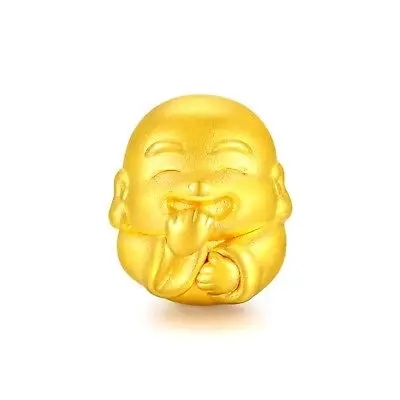 

New Pure 999 24K Yellow Gold 3D Pendant Women Smile Buddha Bead Pendant 1.5-2g