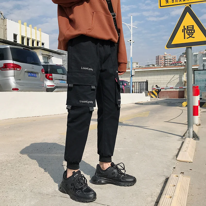 Men's trousers 2019 new spring overalls loose feet washed youth trend large size M-5XL trousers sports casual men's clothing