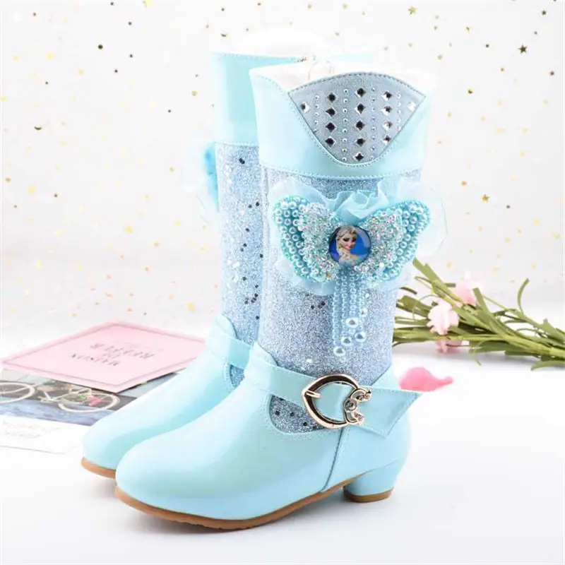 

2018 new girls high boots winter kids plus velvet cotton boots Aisha Princess boots high heel boots EU size 27-38