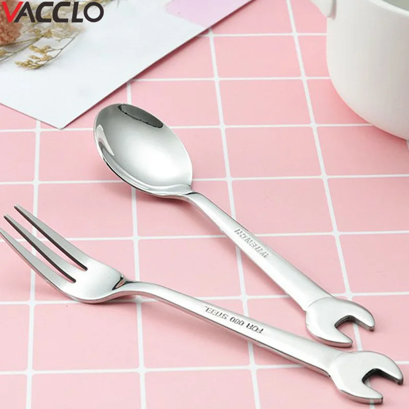 

Vacclo 1pc 304 Stainless Steel Tableware Creative Spanner Children's Dessert Coffee Spoon Fork Set Kitchen Flatware Tableware