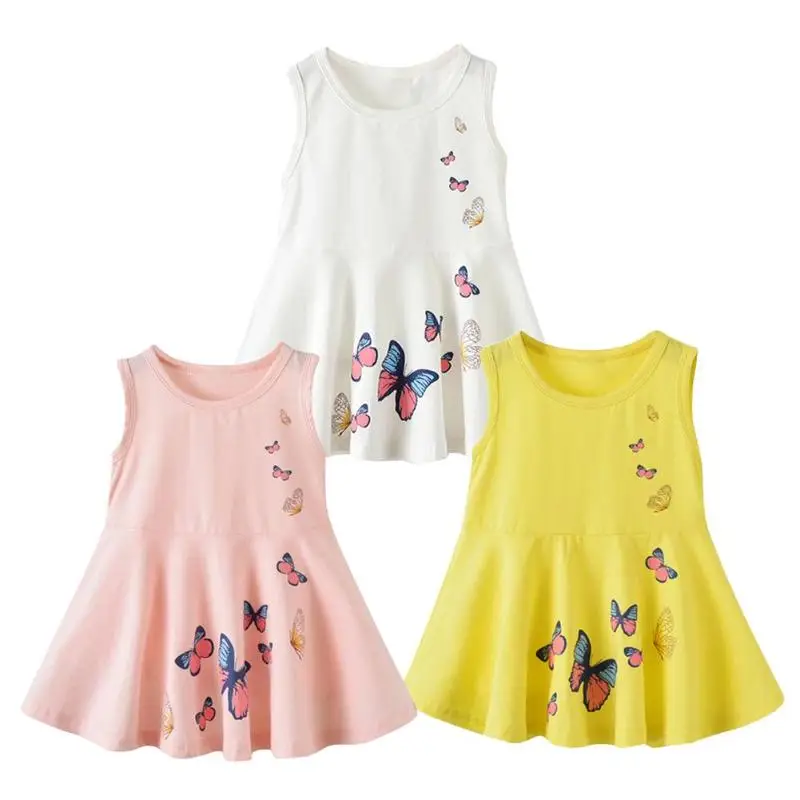 

Kids Girls Cute Sleeveless Dress Summer Butterfly Print O-Neck Cotton Casual Princess Clothing 1-6T PNLO