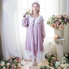 Винтажная ночная рубашка, пижама, Женский комплект, осень-весна, рубашки для сна, романтическая длинная кружевная Лоскутная Ночная одежда, платье для сна