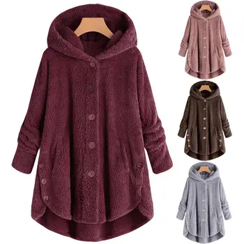 

hirigin 2018 New Women Winter Warm Fluffy Coat Button Casual Jacket Tops Outwear Teddy Bear Loose Overcoat Plus Size S-3XL