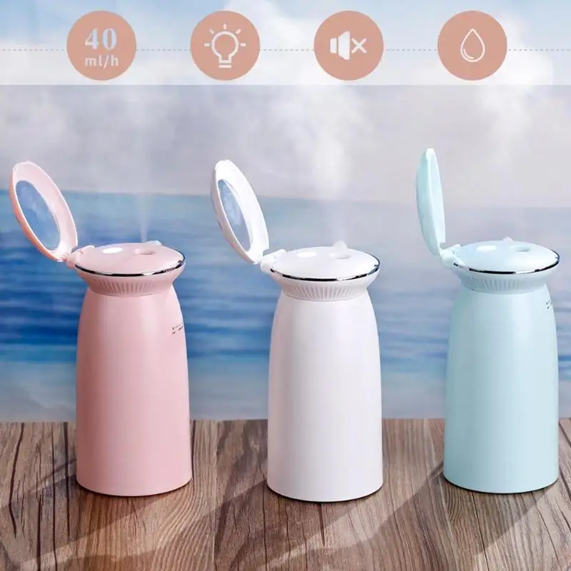 

350ml USB Blue Night Light Air Humidifier with Shell Makeup Mirror Aroma Essential Oil Diffuser Aromatherapy Air Purifier