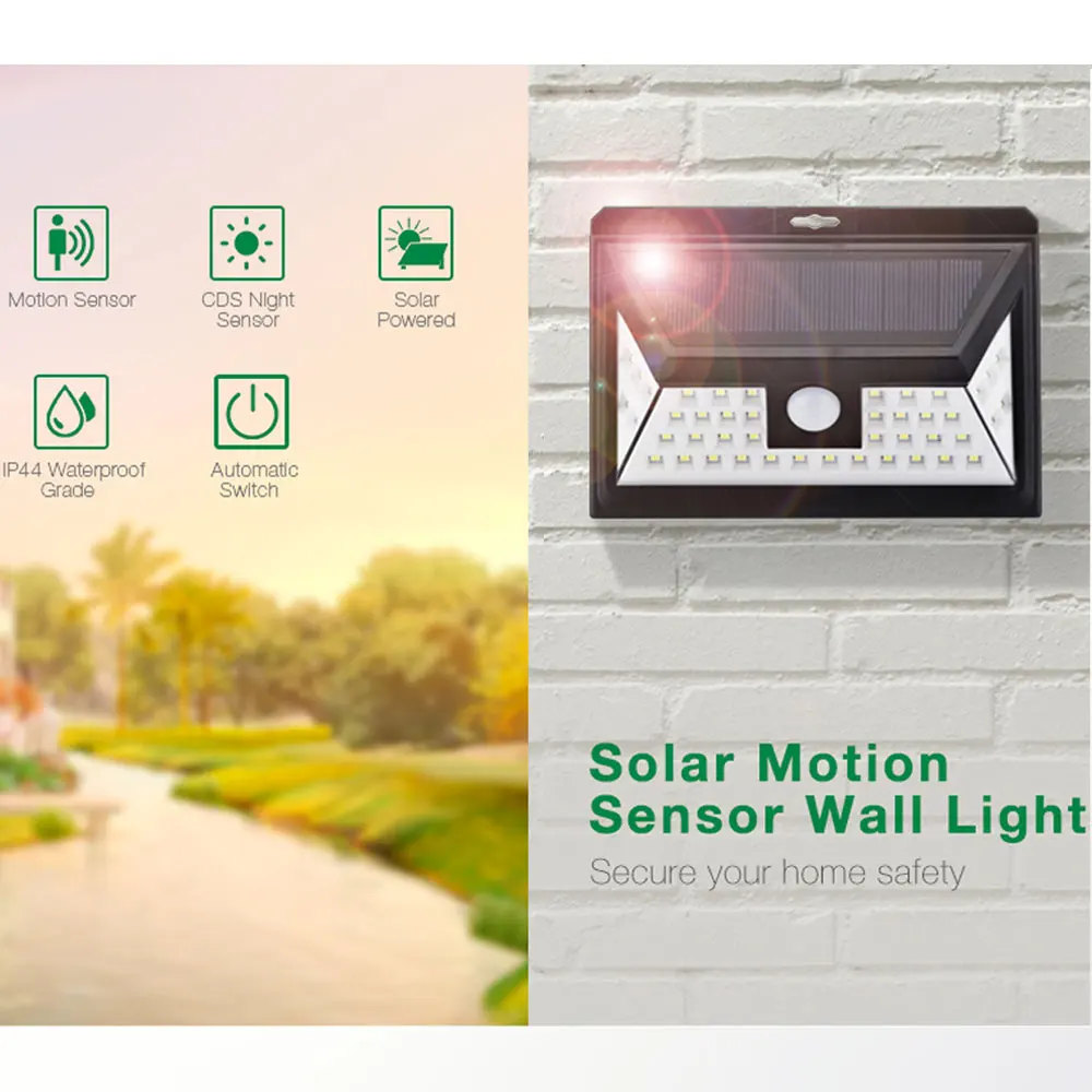 

Wide Angle 44 LEDs Solar Light Outdoor Motion Sensor Garden Yard Solar-powered Wall Porch Lamp 3 Adjustable Model Waterproof