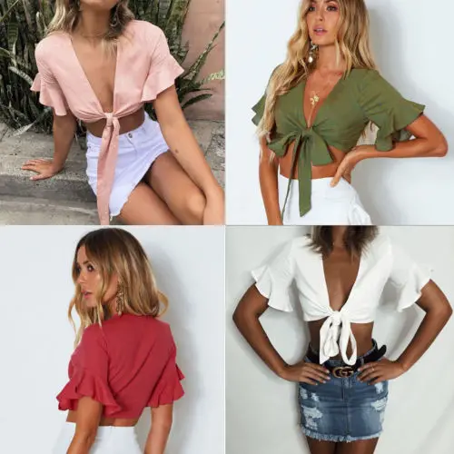 

2019 New Fashion Details about Ladies Front Tie Knot Womens Short Sleeves Cardigan Bolero Wrap Shrug Crop Top Casual
