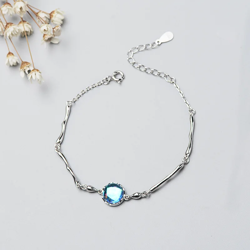 Silver Blue Zircon Bracelet 925 Female 