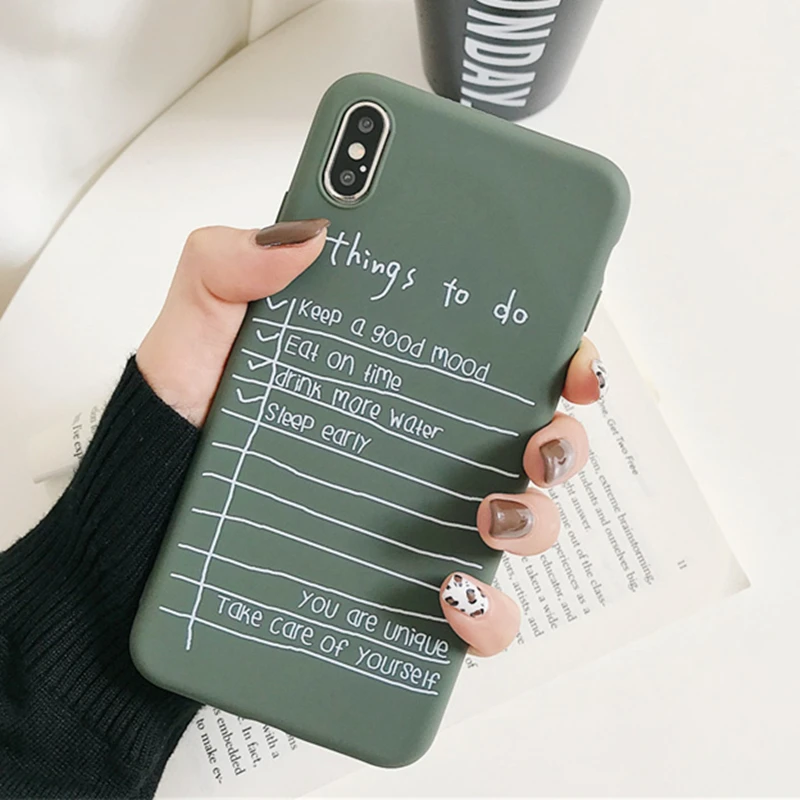 

Green Color Phone Case For iPhone X XS XR XS Max Case For iPhone 6 6s 7 8 plus Back Cover Retro Artistic Letter Bag Cases Soft