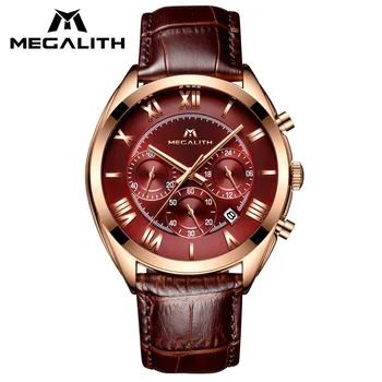 

MEGALITH Men's Luxury Watches Waterproof Chronograph Brown Leather Quartz Watch Fashion Business Wrist Watch Man Clock Reloj