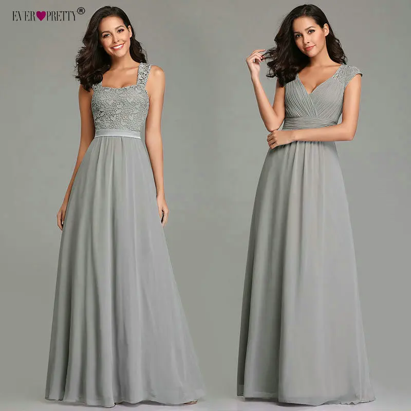 Grey Evening Dresses Long Ever Pretty Elegant A Line Sleeveless Backless Lace Appliques Wedding Guest Dress Party Gown Vestidos