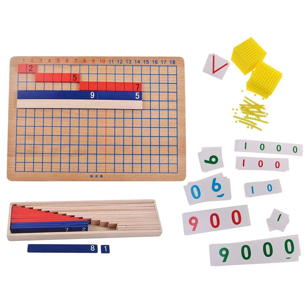  Montessori Addition and Subtraction Wood Board and Beads Number Card Counting Toy Mathematics Exerc