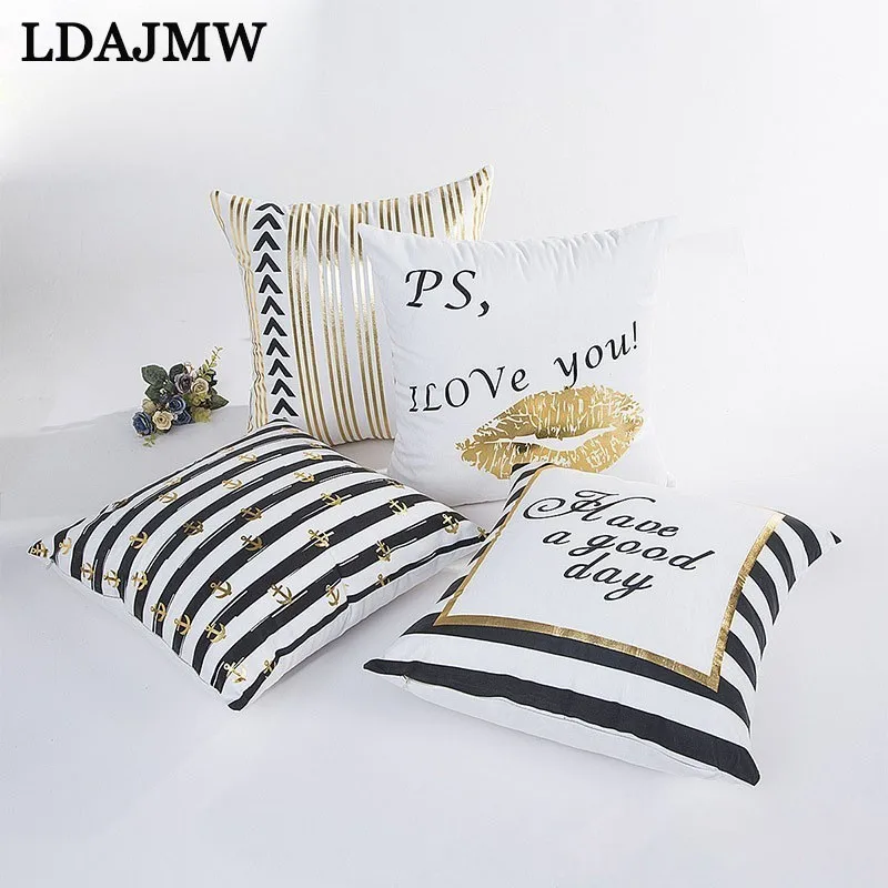 LADJMW جديد الحديثة الحد الأدنى نمط وسادة التذهيب نمط كنبة مكتب الزخرفية وسادة عناق المخدة (دون النواة)