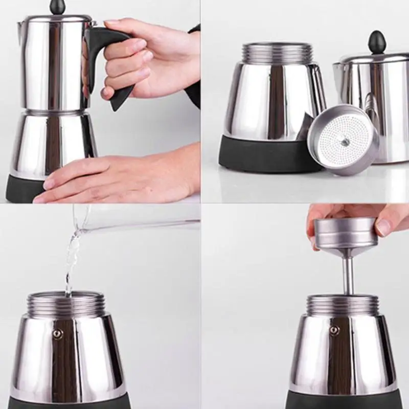 

Stainless Steel Coffee Pot Electric Moka Coffee Maker Teapot Mocha Stovetop Tool Filter Percolator Cafetiere Percolator Tool EU