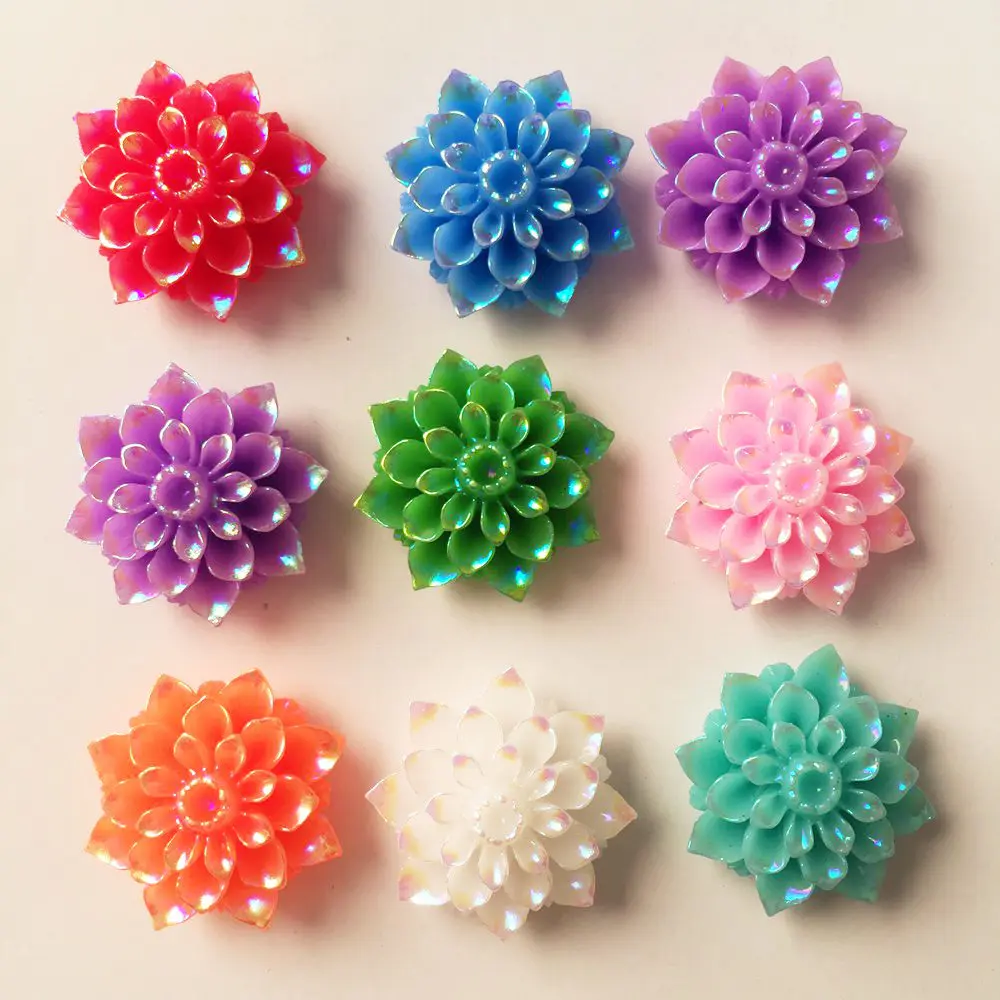 

New DIY 10pcs 20mm AB Resin Cute Flower Flatback Stone Wedding Buttons Craft Scrapbook Random Color Mixing R28A