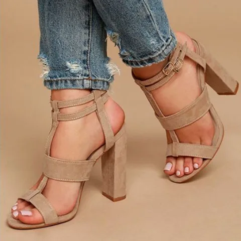 

Super High Women's Shoes Hollow Out Coarse Fish Mouth Ankle Buckle Sandals