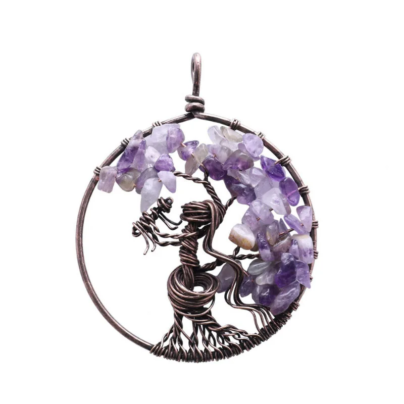 

Family mother children 7 Chakra Wisdom Tree Of Life Amethys Quartz Pendants Necklaces Crystal Natural Stone Women Jewelry Gift