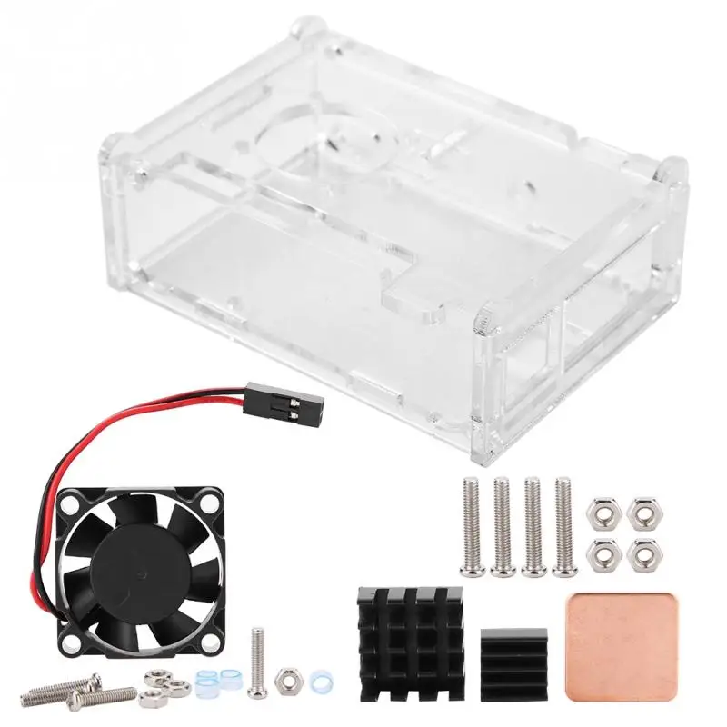 

New Complete Protection DIY High Quality Transparent Enclosure+Black Cool Fin+Mini Cooling Fan for Raspberry Pi 2/3/B+